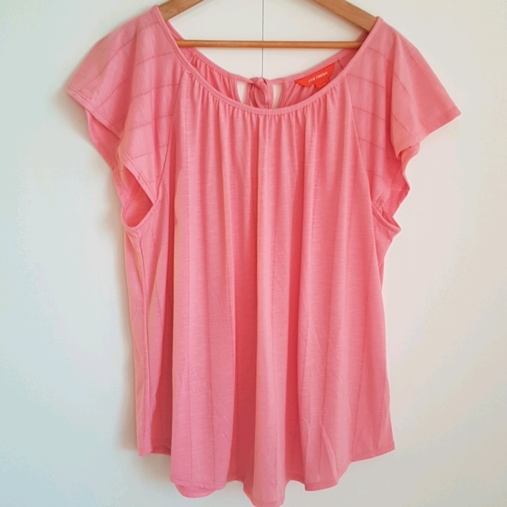 JOE FRESH XL Jersey Knit Flutter Sleeve Top XL Bubble Gum Pink NWT